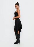 Hevenna Asymmetrical Plisse Mini Skirt Black Diamante