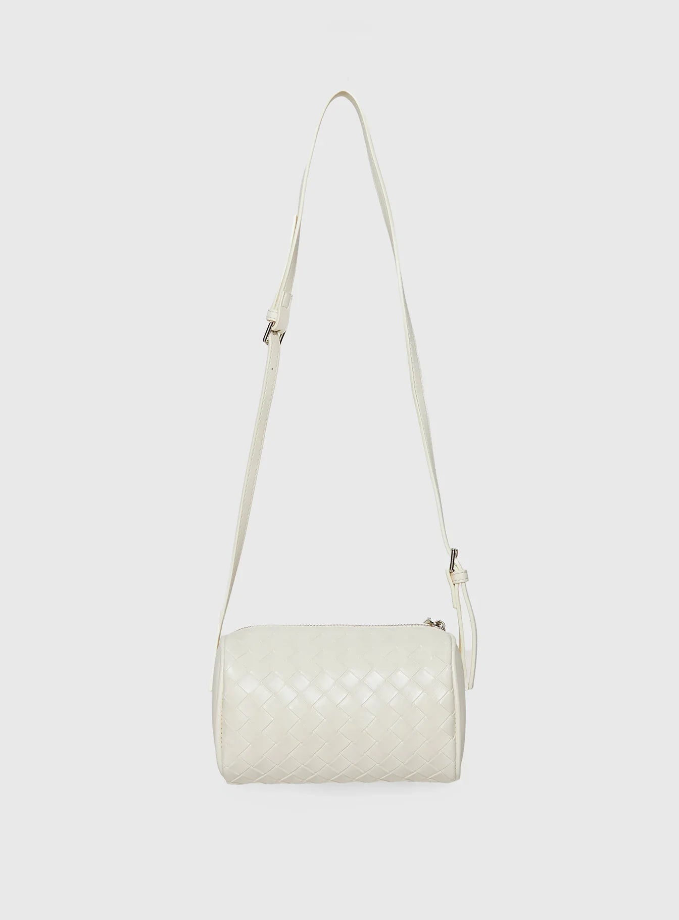 Corlee Woven Faux Leather Cylinder Bag Cream