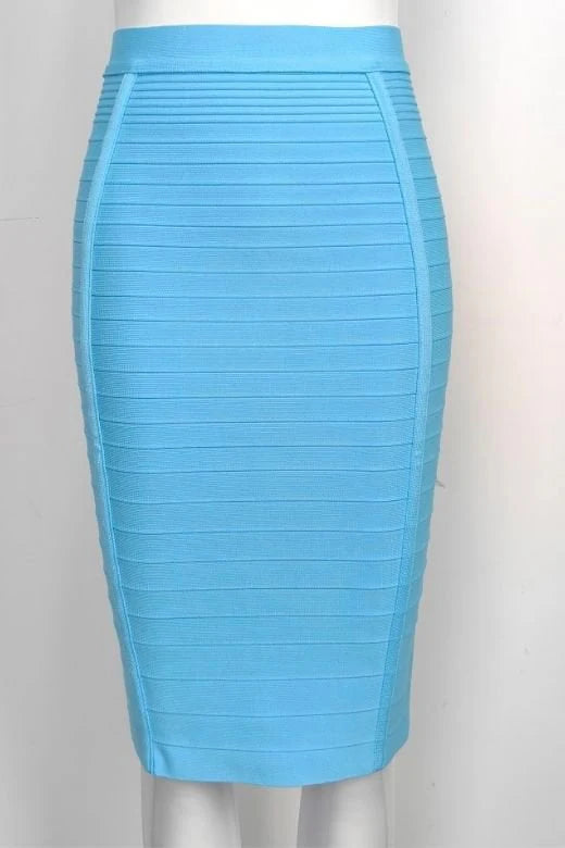 Pencil Bandage Knitted Knee Length Skirt Sky Blue