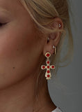 Oakwood Cross Earrings Gold Red