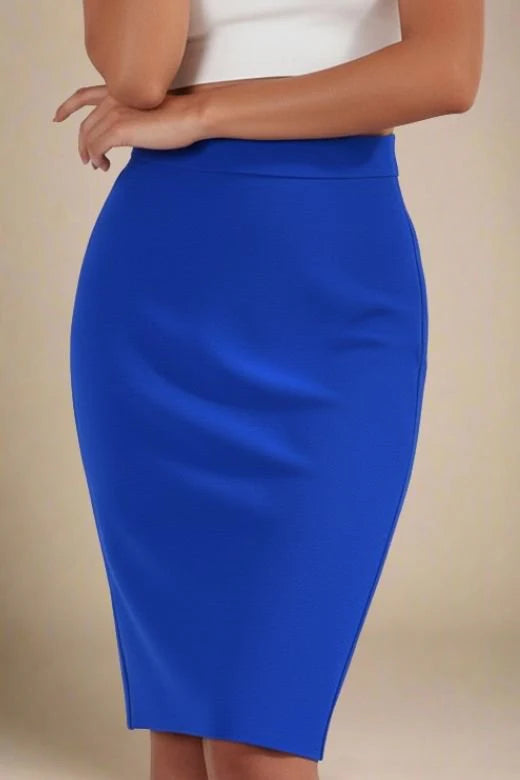 Pencil High Waist Bandage Knee Length Skirt Royal Blue