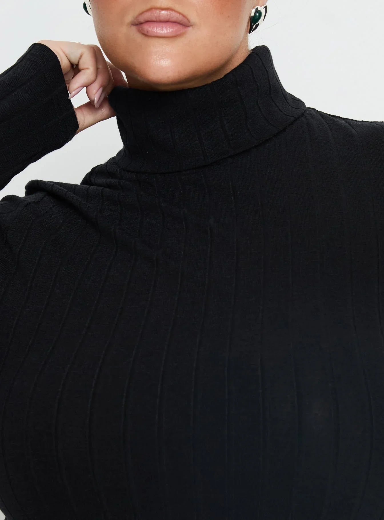 Enisa High Neck Long Sleeve Top Black Curve