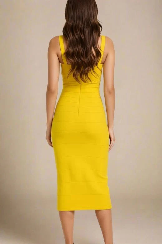Heidi Bandage Midi Dress Sun Yellow