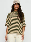 Settle Down Short Sleeve Top Green Cream Stripe