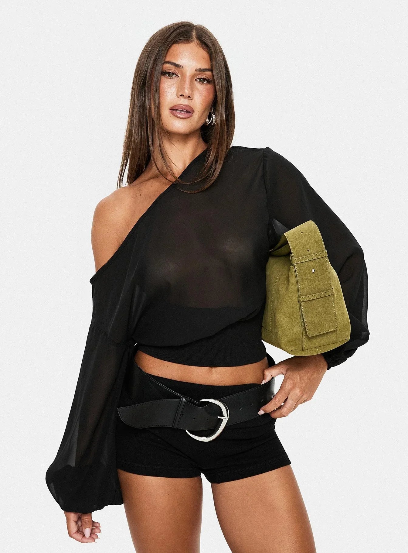 Idalina Slouchy Chiffon Top Black