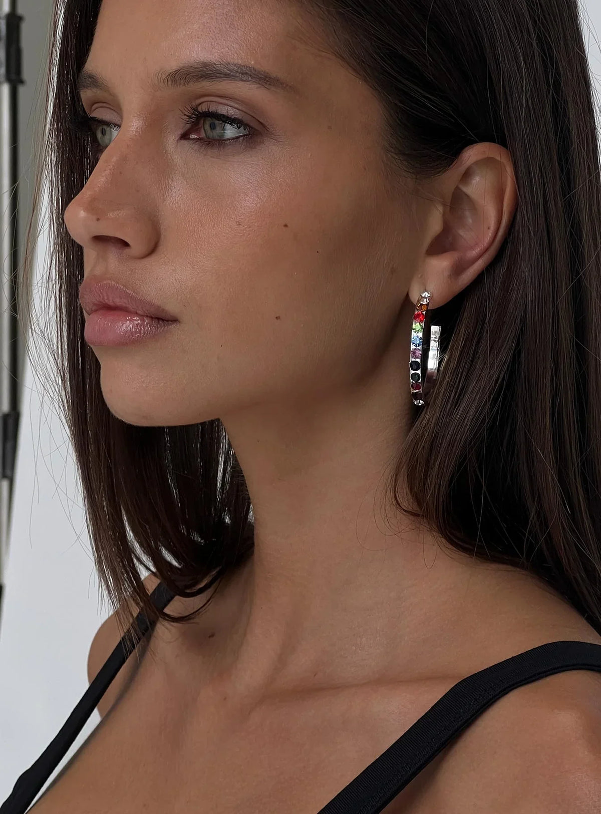 Leanah Gemstone Hoop Earrings Silver