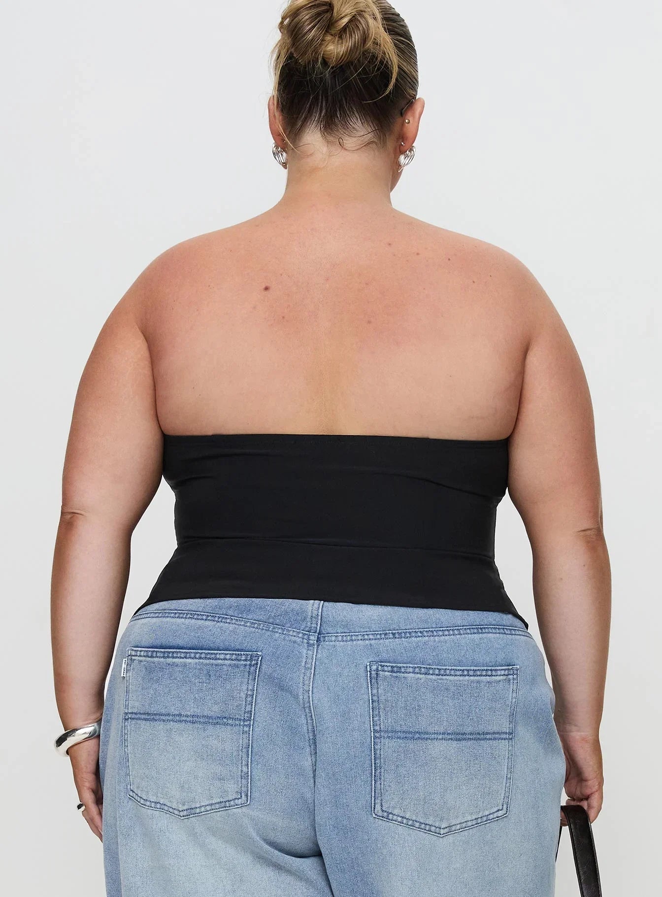 Flounce Strapless Top Black Curve