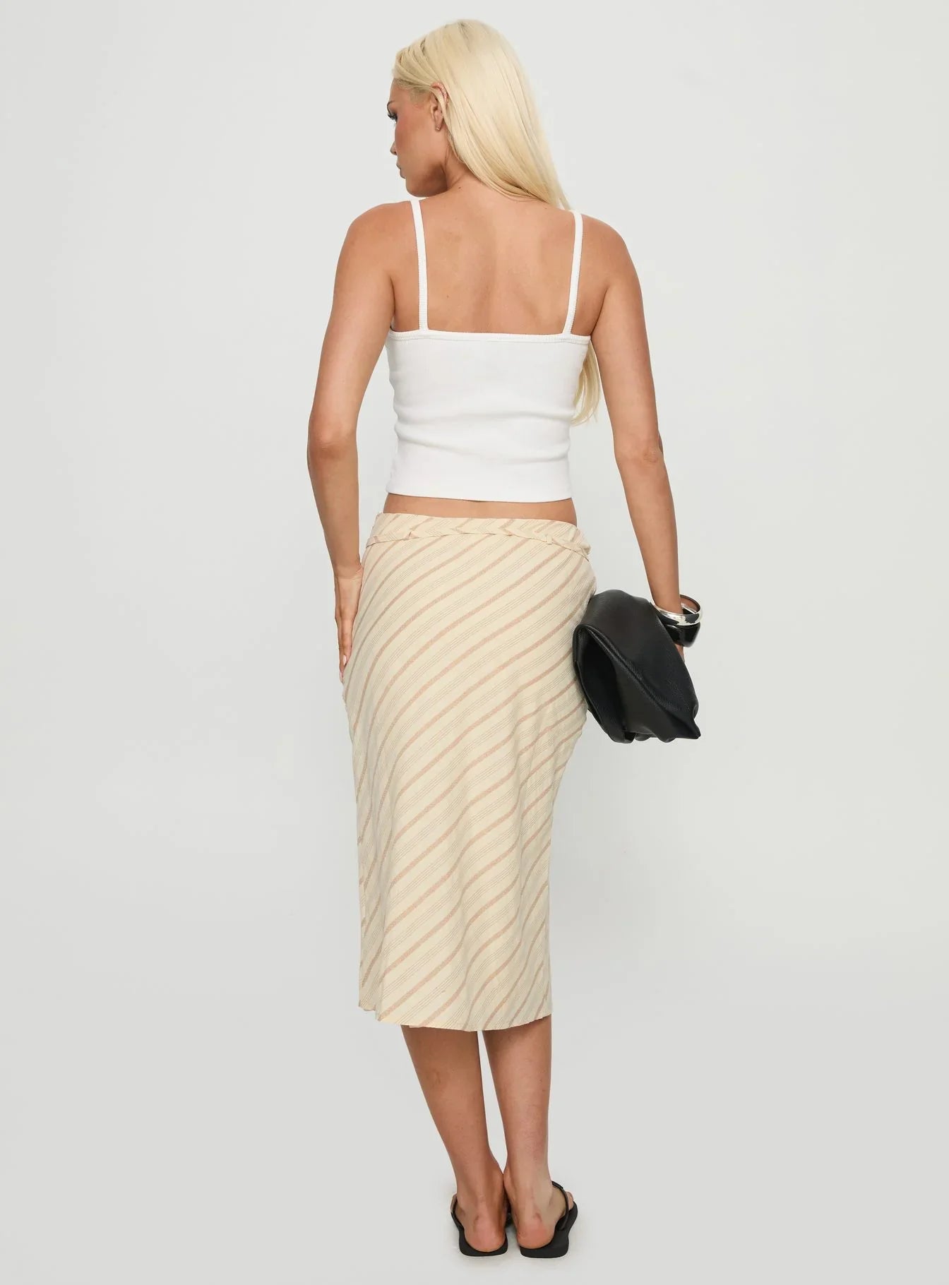Asmara Tie Side Midi Skirt Yellow Stripe