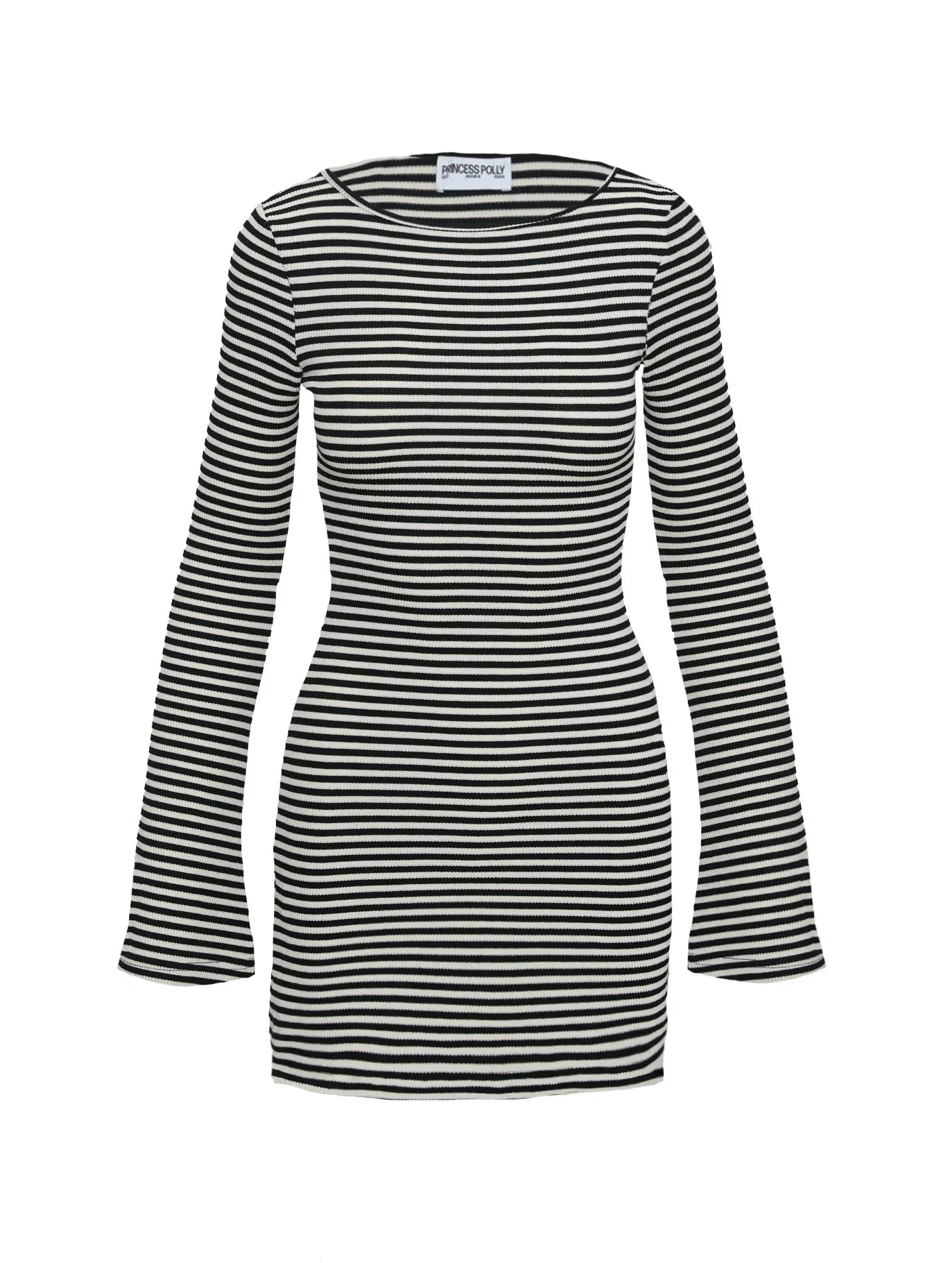 Bryanna Long Sleeve Mini Dress Black White Petite