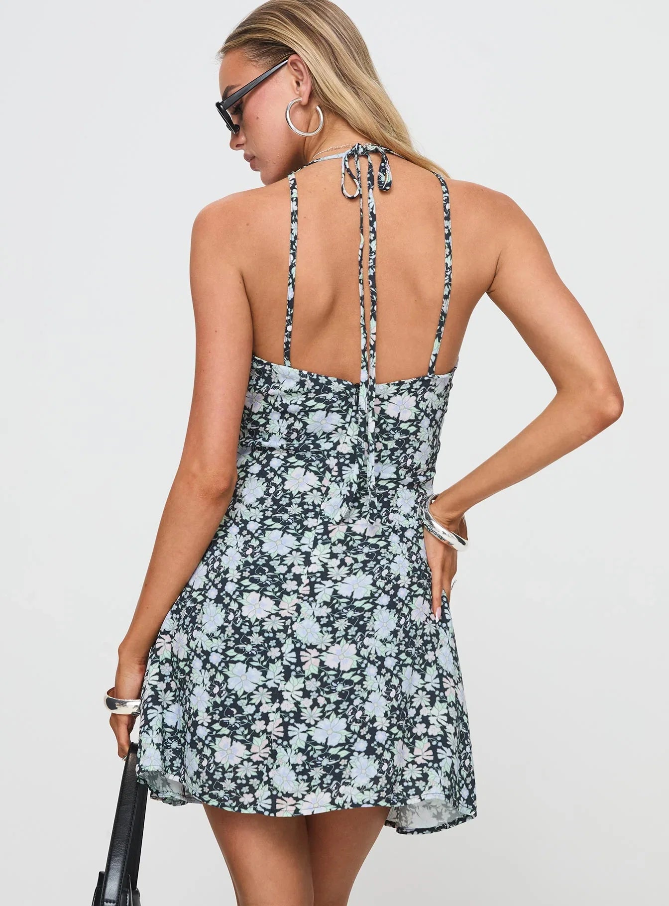 Fern Mini Dress Black Blue Floral