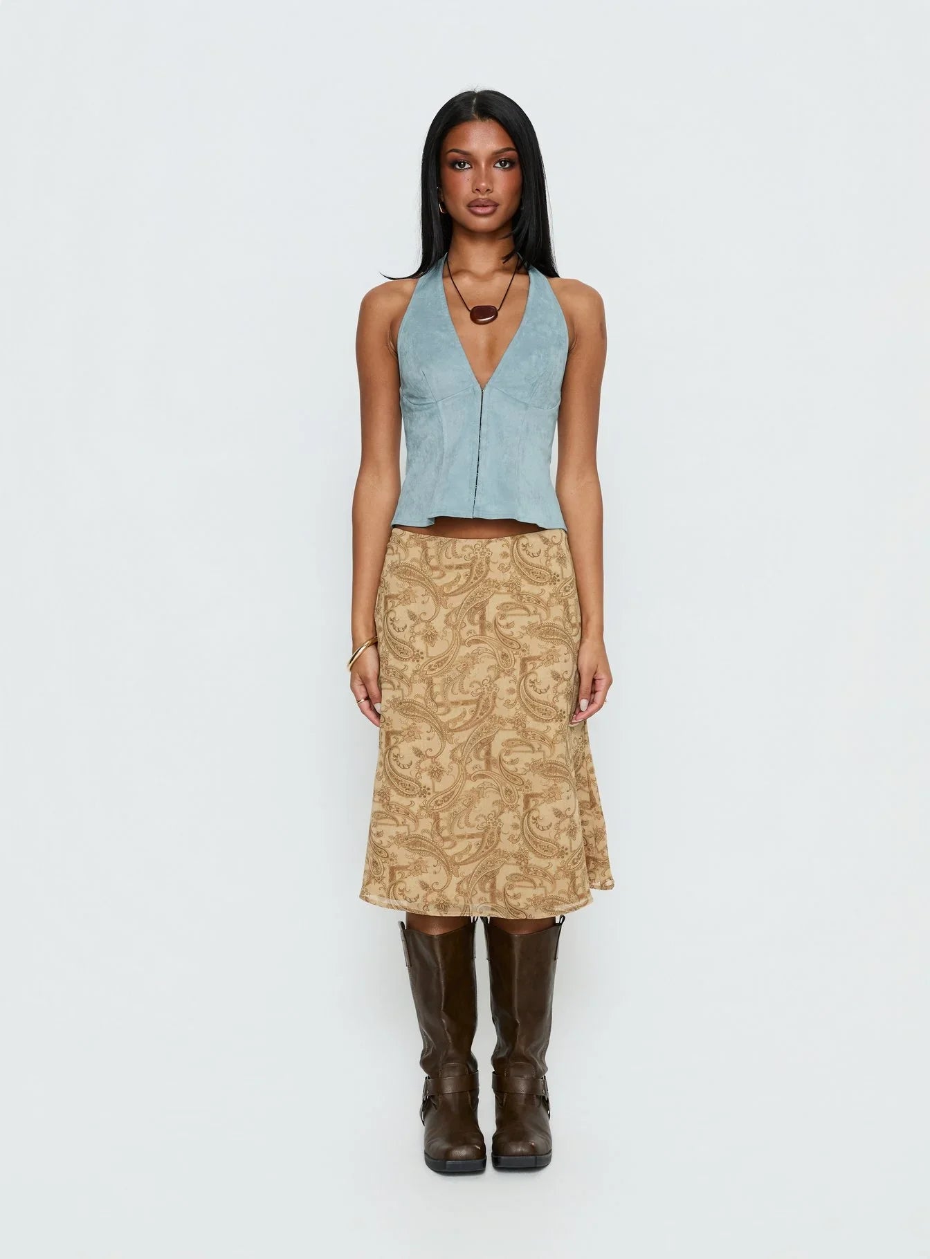 Dalyah Faux Suede Halter Top Soft Blue