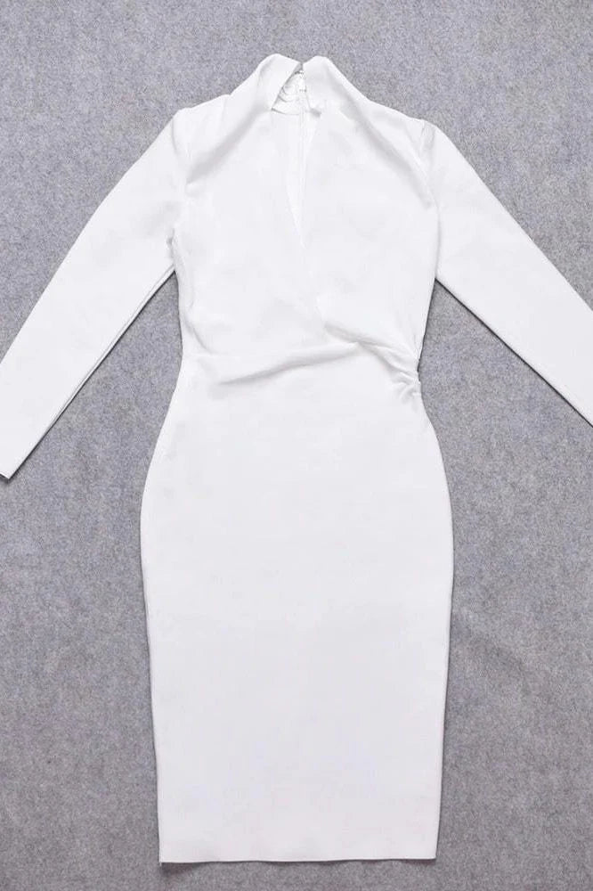 Blaire Long Sleeve Bandage Dress White Pearl
