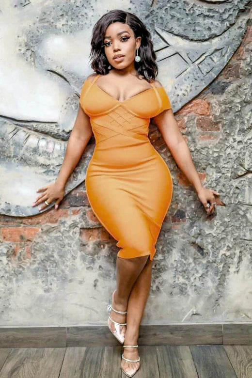 Leo Bandage Midi Dress Apricot Orange