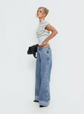 Ramos Diamante Low Rise Wide Leg Jeans Washed Mid Blue