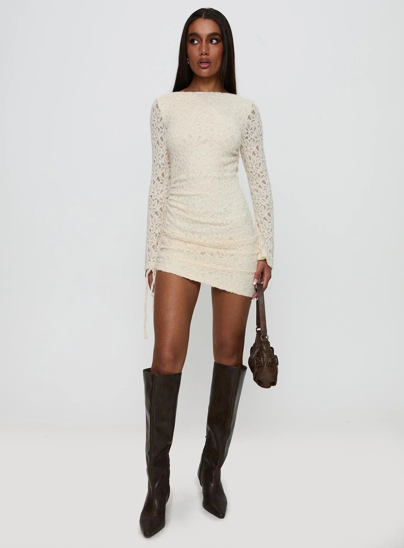 Que Sera Long Sleeve Mini Dress Cream