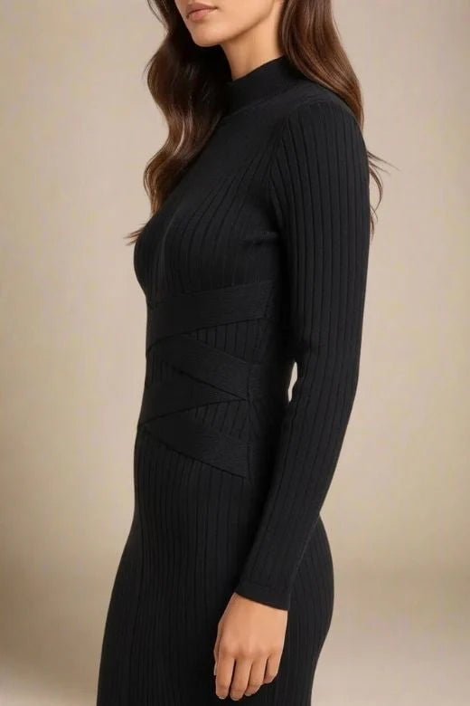 Jane Long Sleeve Bodycon Midi Dress Classic Black