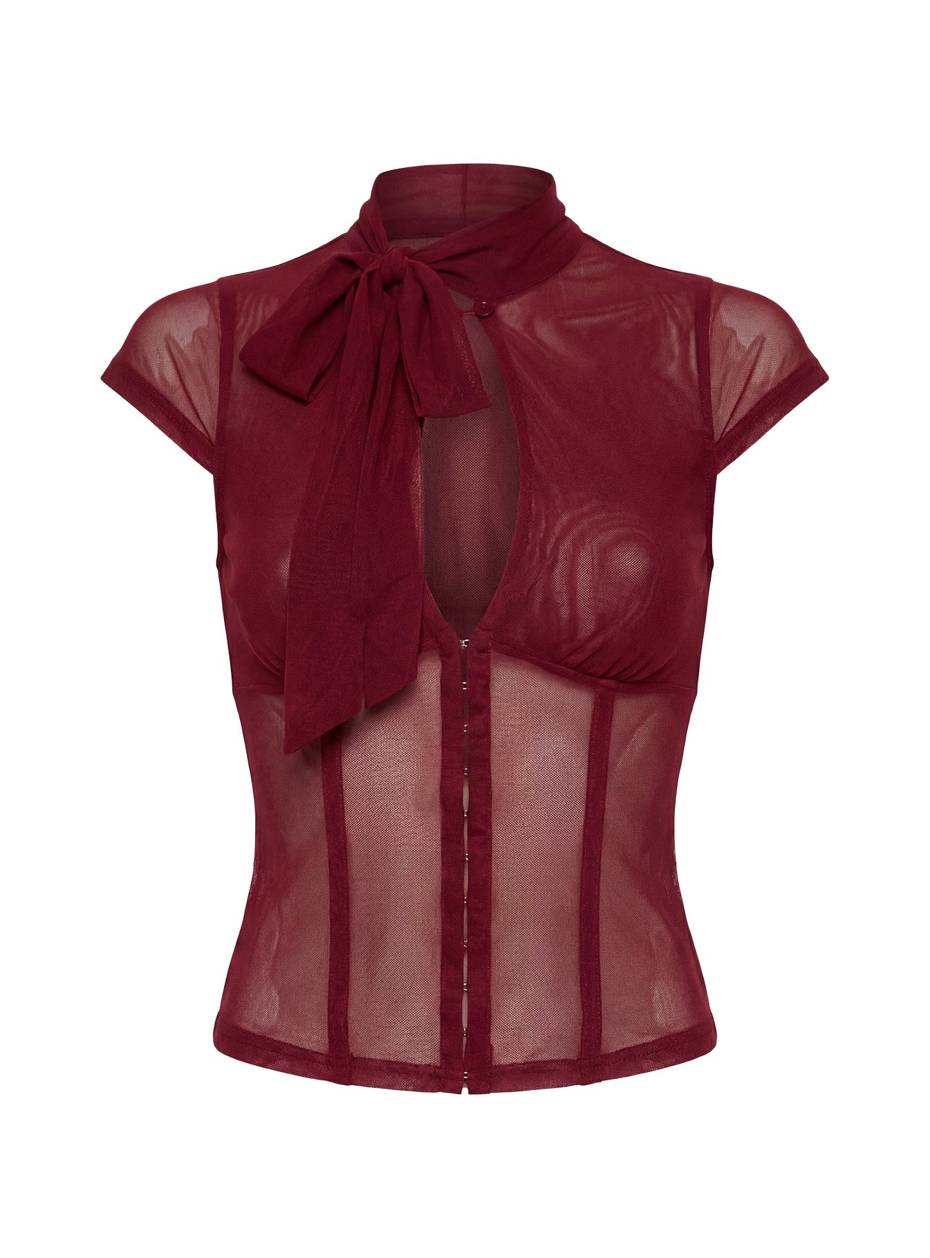 Anistasia Mesh Keyhole Corset Top Burgundy