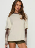 Ryann Long Sleeve Layered Top Cream Brown Stripe