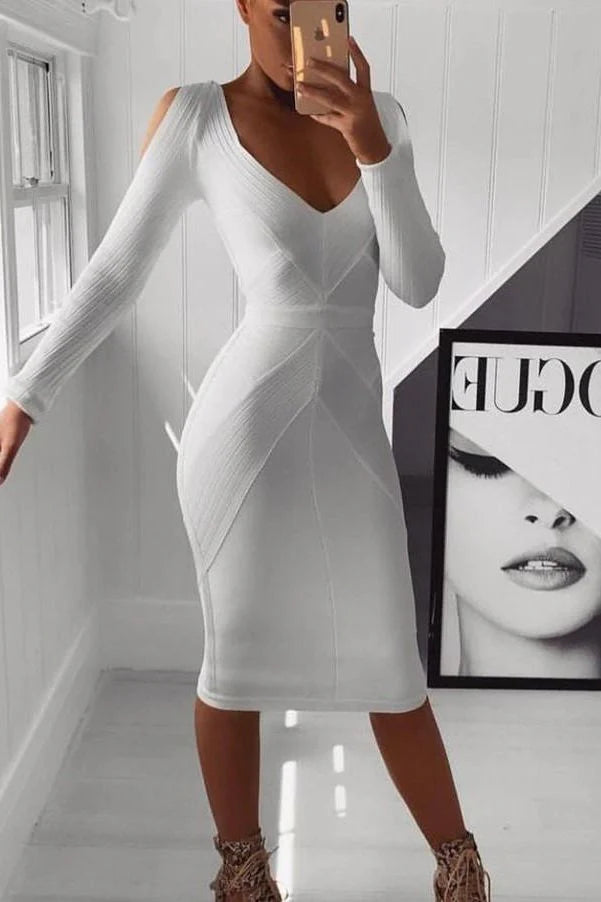 Coco Long Sleeve Bandage Dress White Pearl Sale