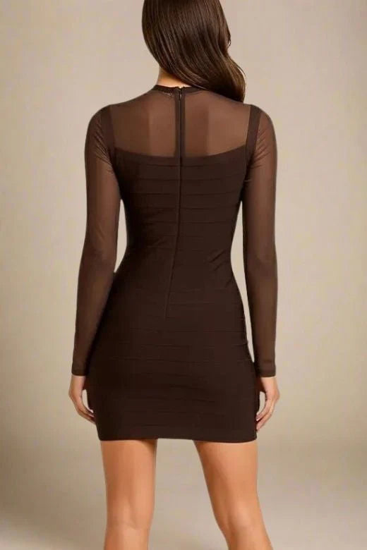 Robin Long Sleeve Bandage Mini Dress Tan Brown