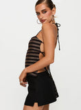The Player Backless Tie Neck Top Gold Black Stripe