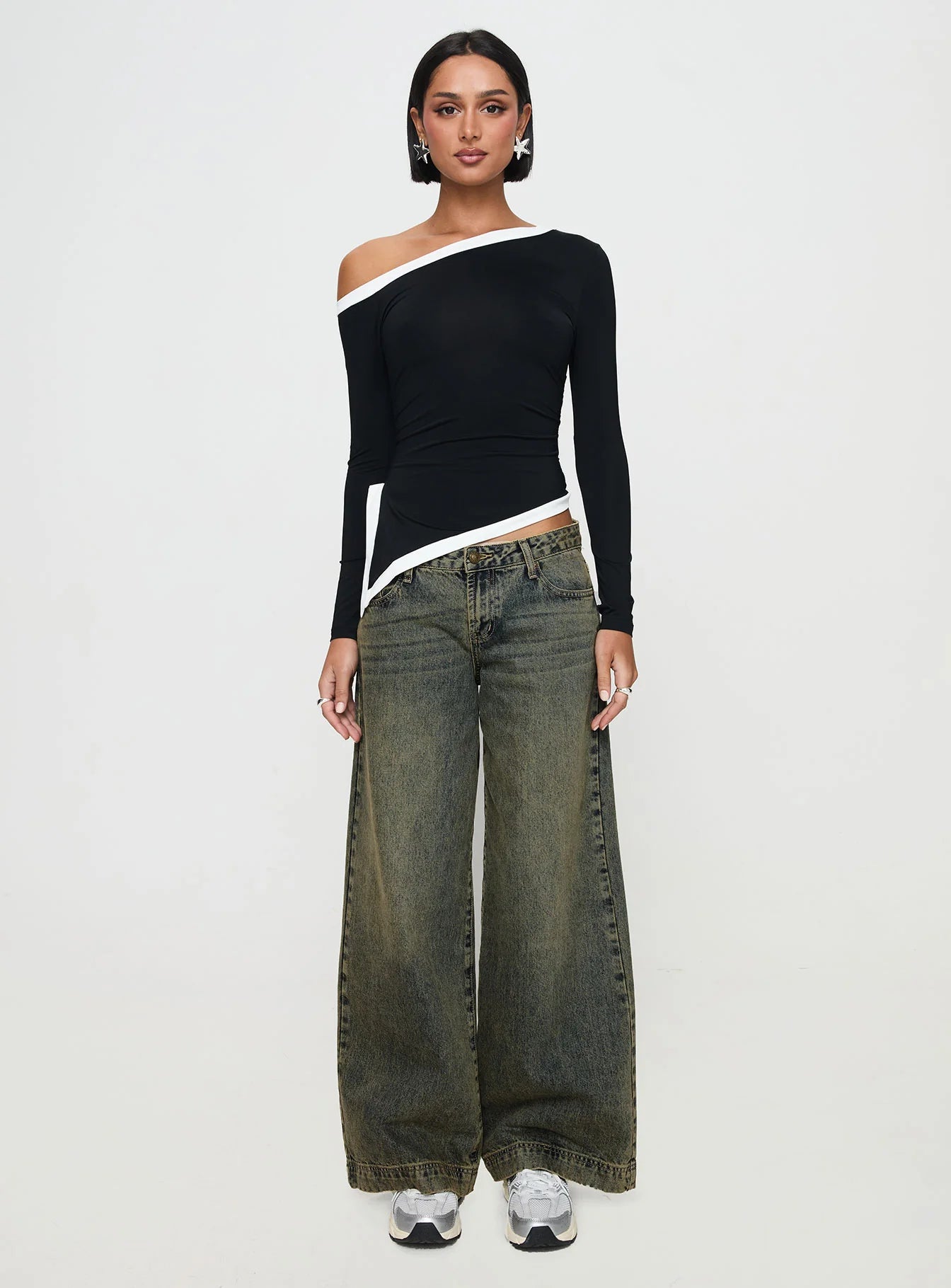 Fake Smile Long Sleeve Top Black
