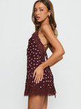 Call My Lover Lace Slip Mini Dress Brown Polka Dot