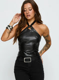 Treat You Better Ring Detail Faux Leather Top Black