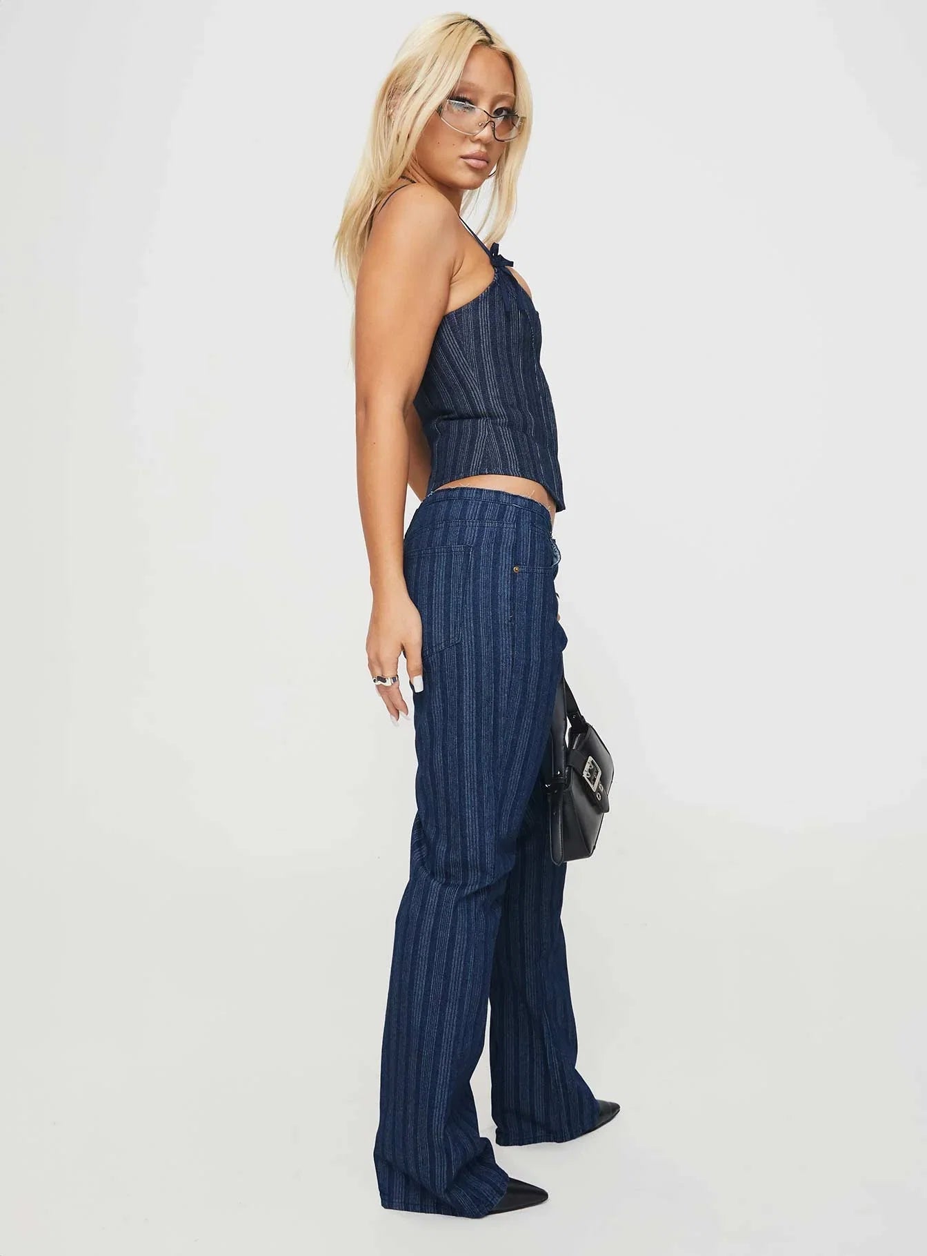 Charismatic Low Rise Flared Jeans Dark Pinstripe