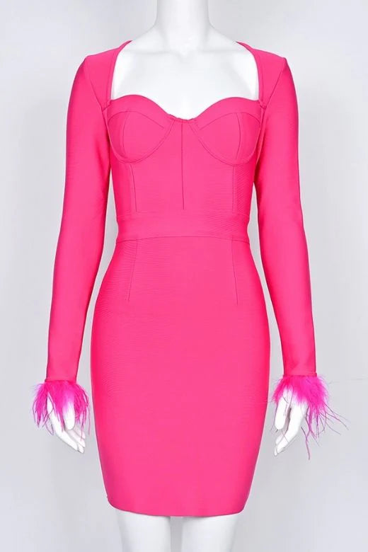 Erin Long Sleeve Bandage Mini Dress Hot Pink