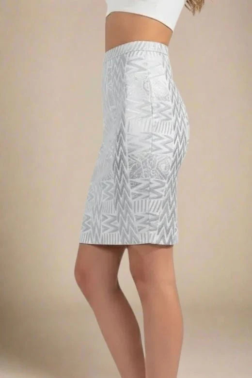 High Waist Metallic Leather Mini Skirt Silver