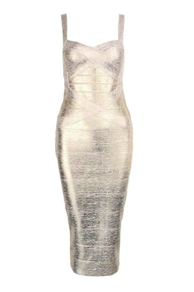Heidi Bandage Midi Dress Gold