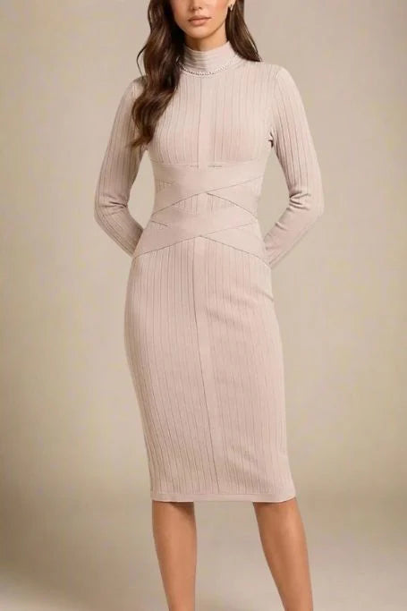 Jane Long Sleeve Bodycon Midi Dress Nude Sale