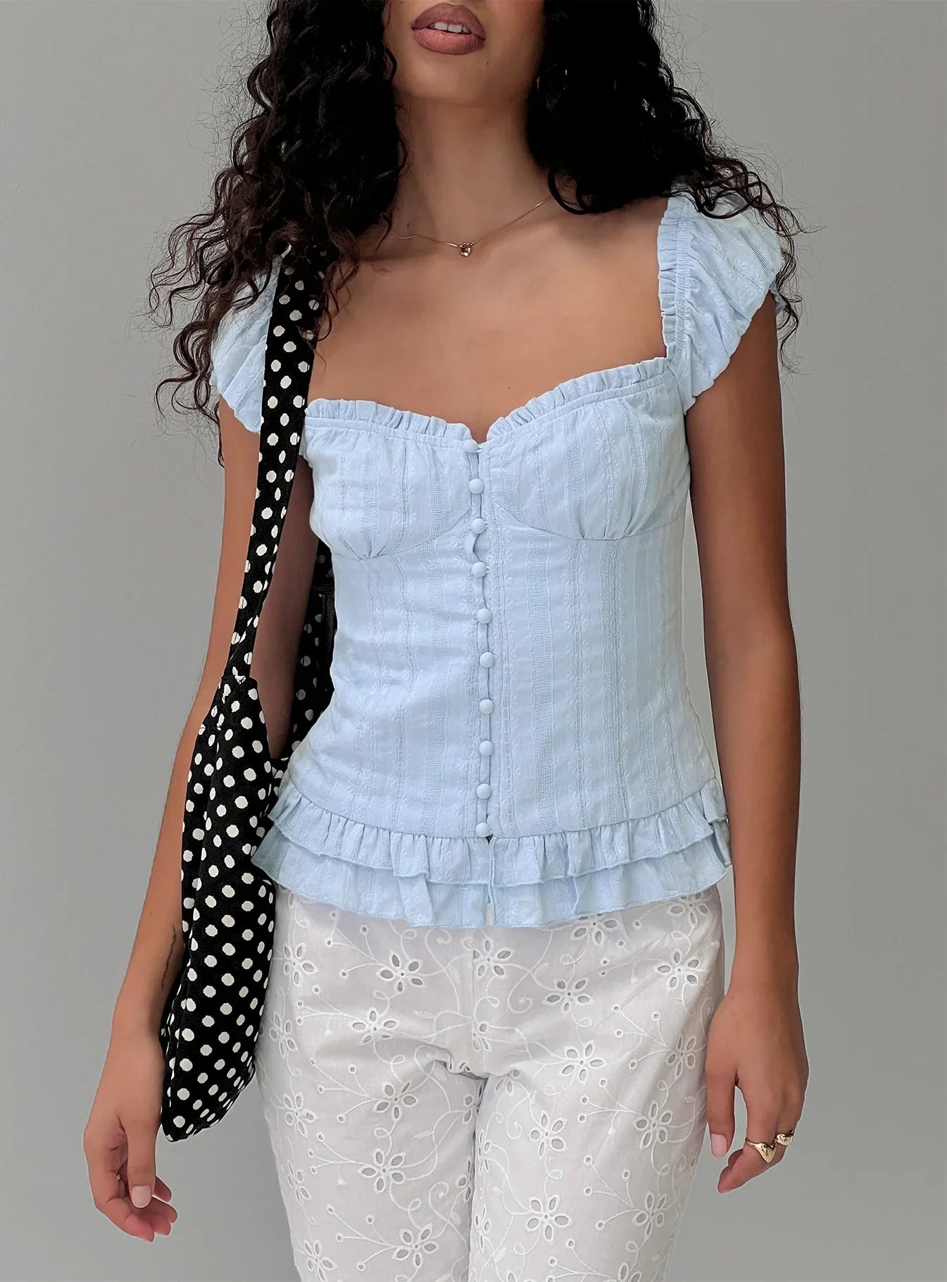 Suiter Frill Detail Top Soft Blue