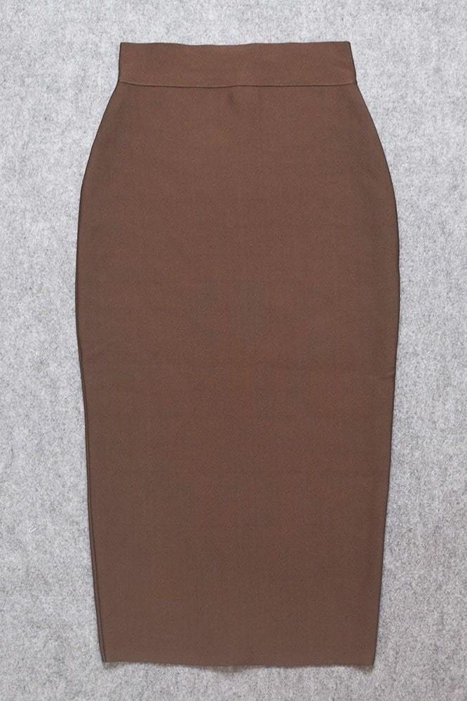 Pencil High Waist Bandage Midi Skirt Tan Brown