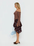Hevenna Asymmetrical Chiffon Mini Skirt Brown / Blue Polka