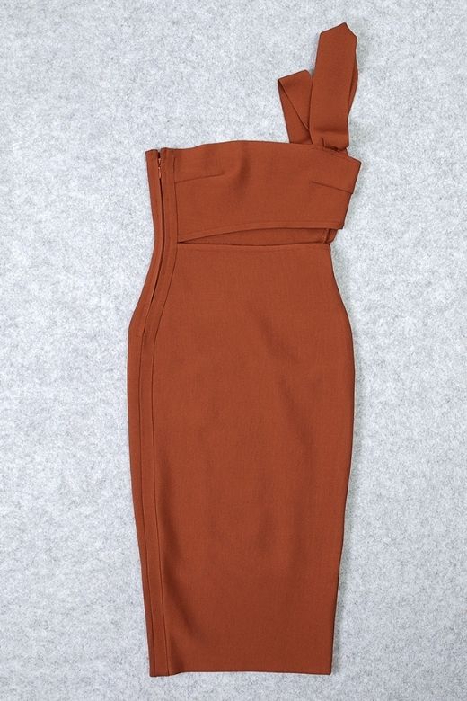 Molly Bandage Midi Dress Tan Brown Sale