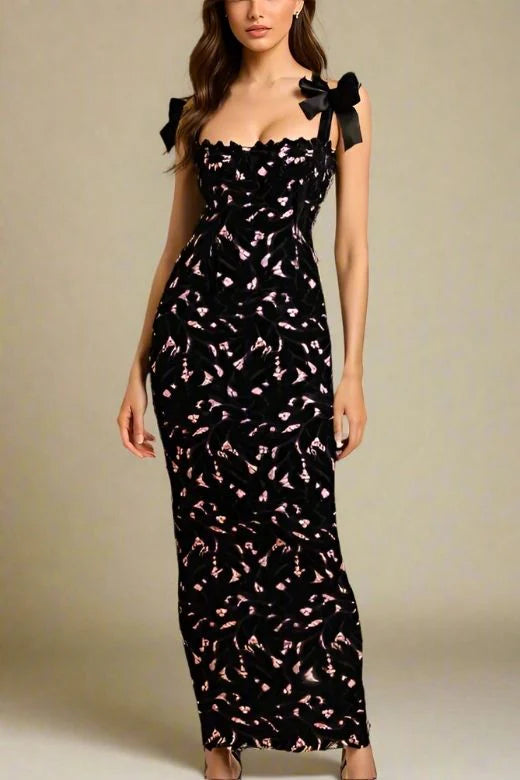 Odette Bodycon Lace Maxi Dress Classic Black