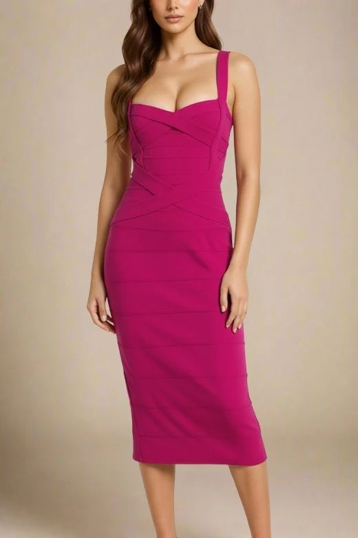 Heidi Bandage Midi Dress Magenta Pink