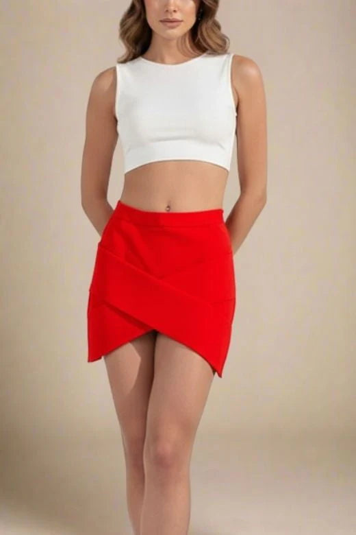 Jay High Waist Bandage Mini Skirt Lipstick Red