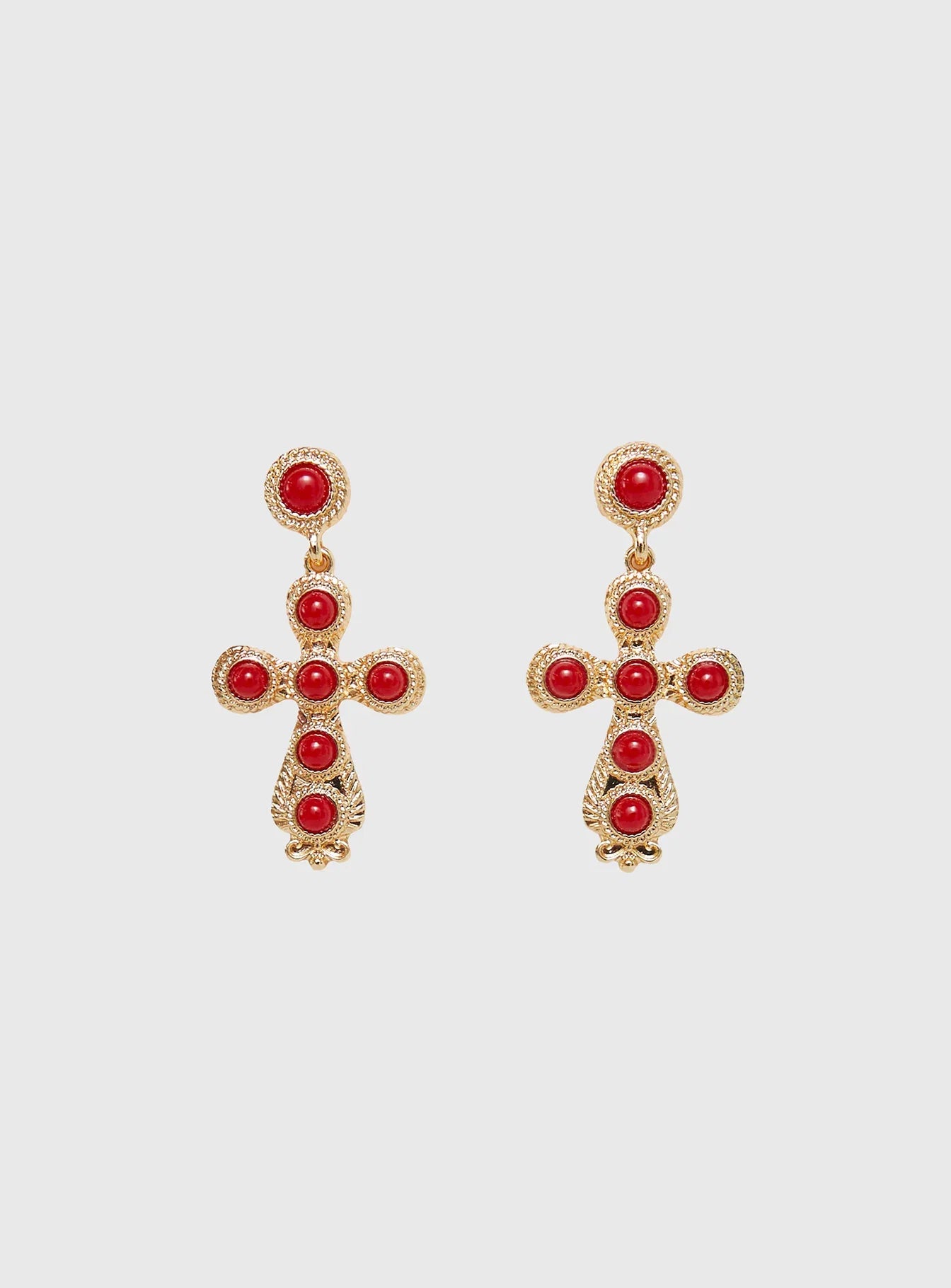 Oakwood Cross Earrings Gold Red