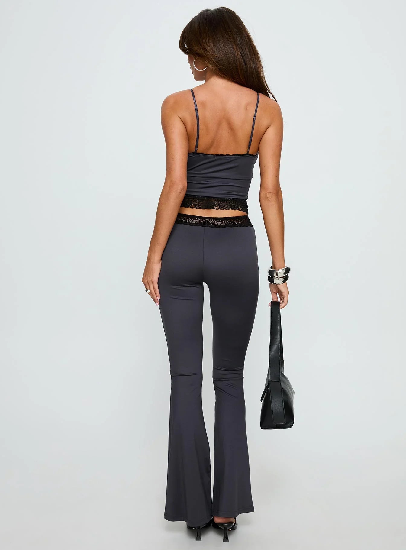 Georganna Lace Trim Flare Pant Charcoal