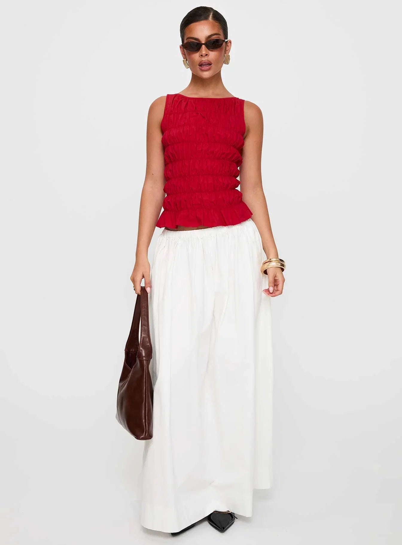 Marleene Shirred Top Red