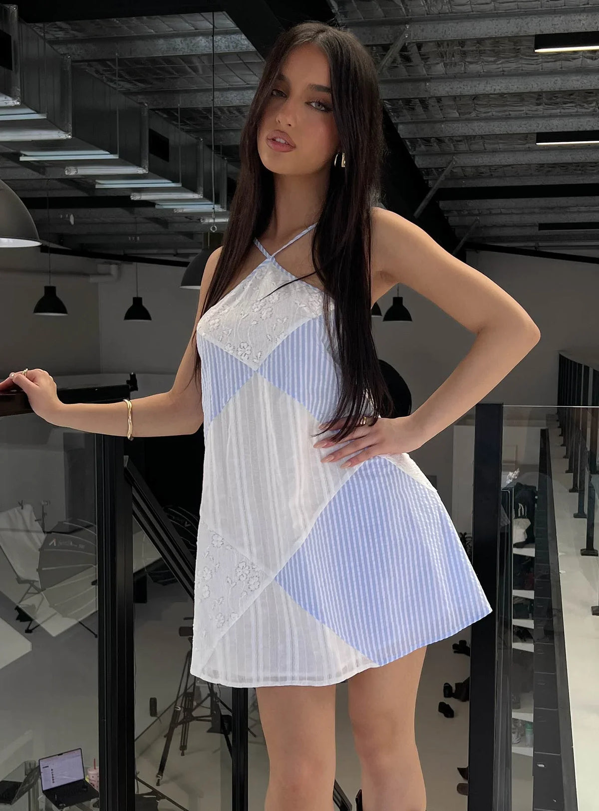 Rivena Arrowhead Mini Dress Blue White