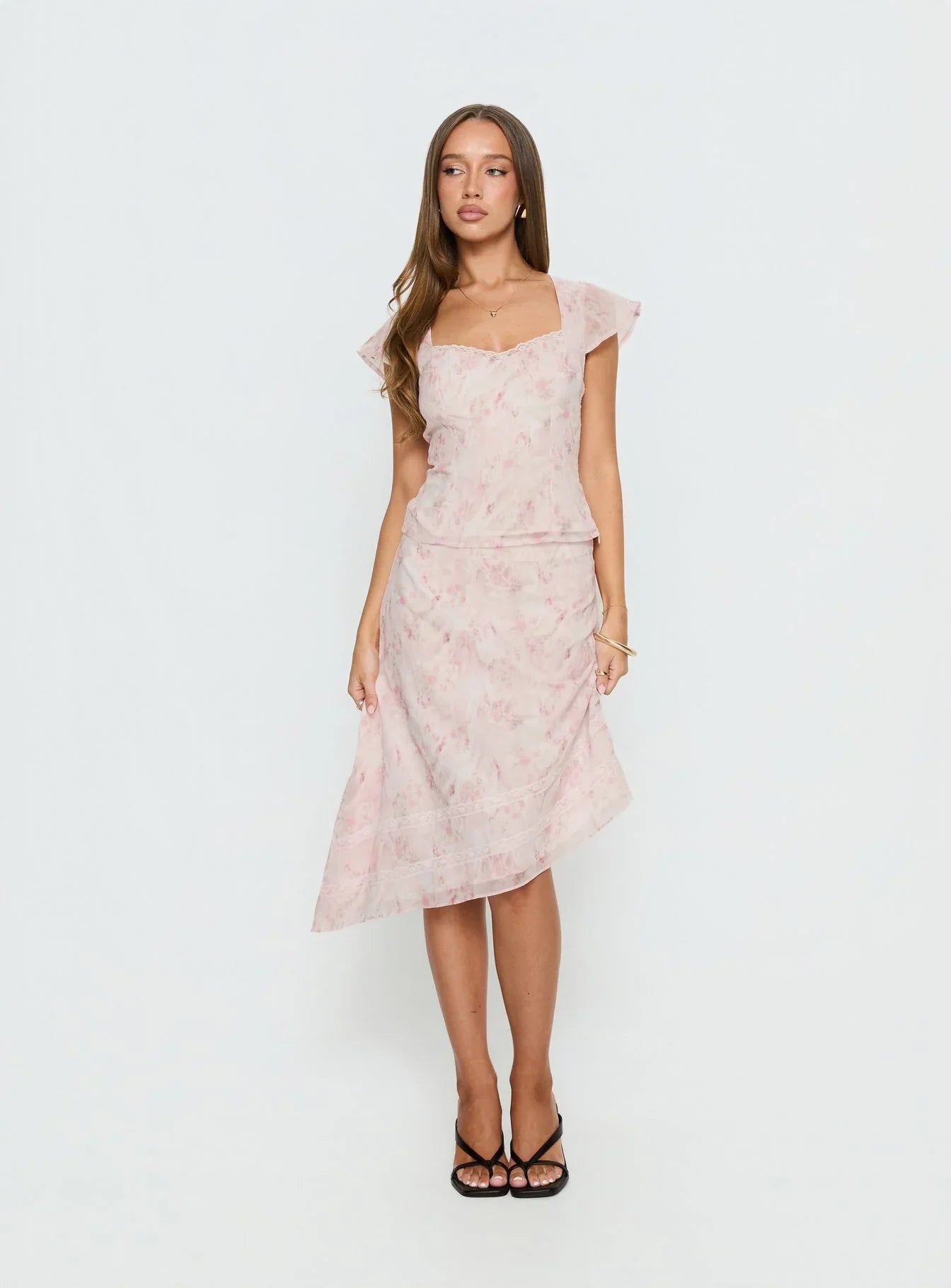 Avaline Asymmetrical Midi Skirt Pink