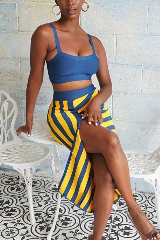 Nadia Bandage Crop Top and Midi Skirt Set Royal Blue