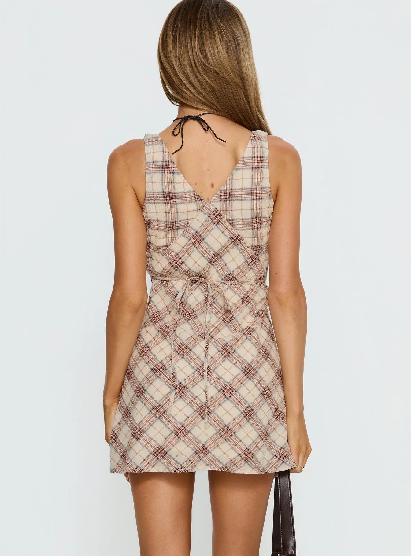 Nellie Mini Dress Beige Plaid