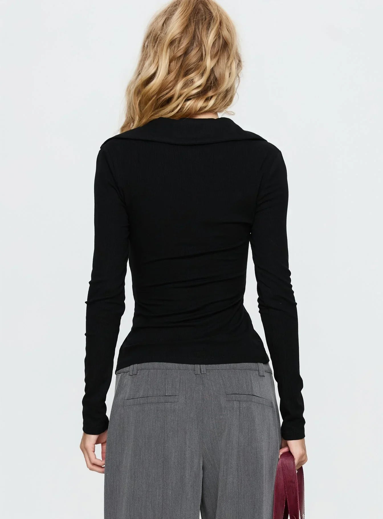 Meeghan Long Sleeve Button Up Top Black