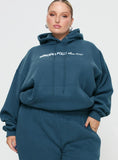 Princess Polly Hooded Sweatshirt Block Cursive Text Slate Curve