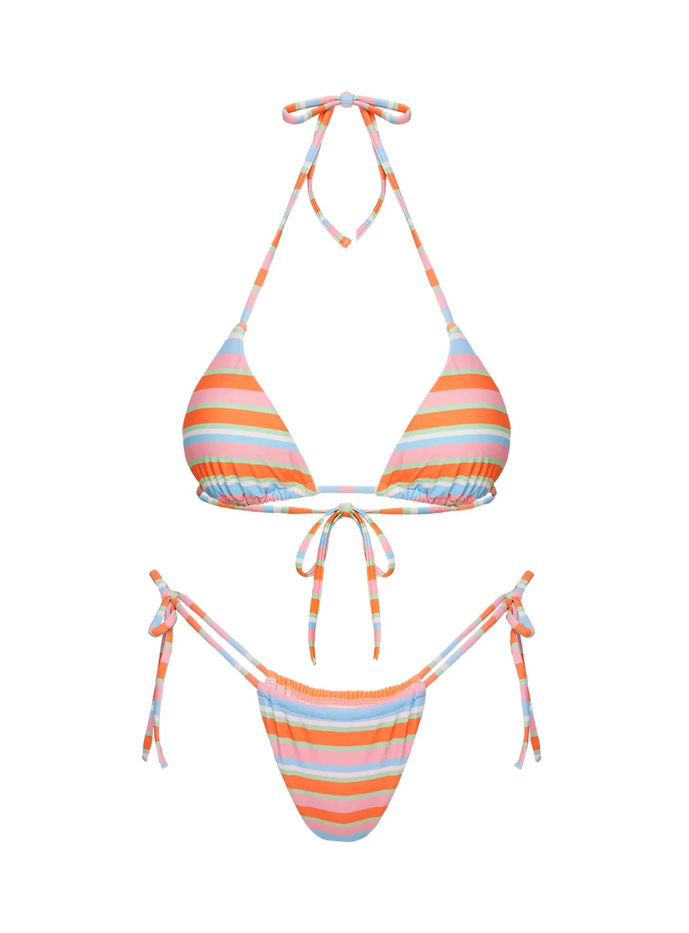 Jenner Tie Side Ruched Bikini Bottom Candy Stripe